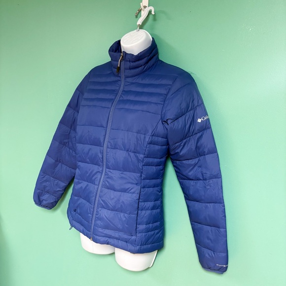Columbia Blue Mist Falls 590 TurboDown Zip Up Puffer Jacket Womens M - Picture 4 of 9